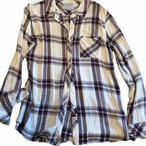 Rails Cream and Navy Plaid Button Down Shirt
